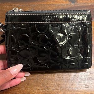 COACH Black Patent Embossed Coach Wristlet